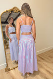 Kickoff Polka Dot Wavy Details Long Skirt Set Blue
