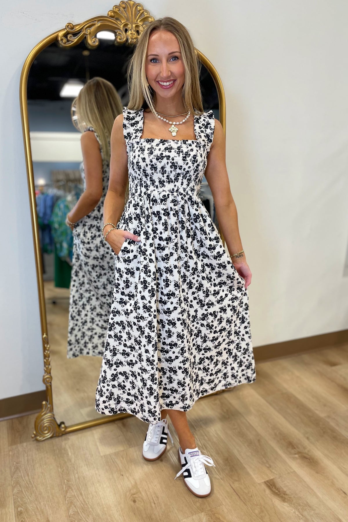 Dylan Mori Smock Dress Black/Natural