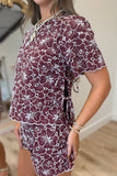 Maroon Madness Floral Short Set
