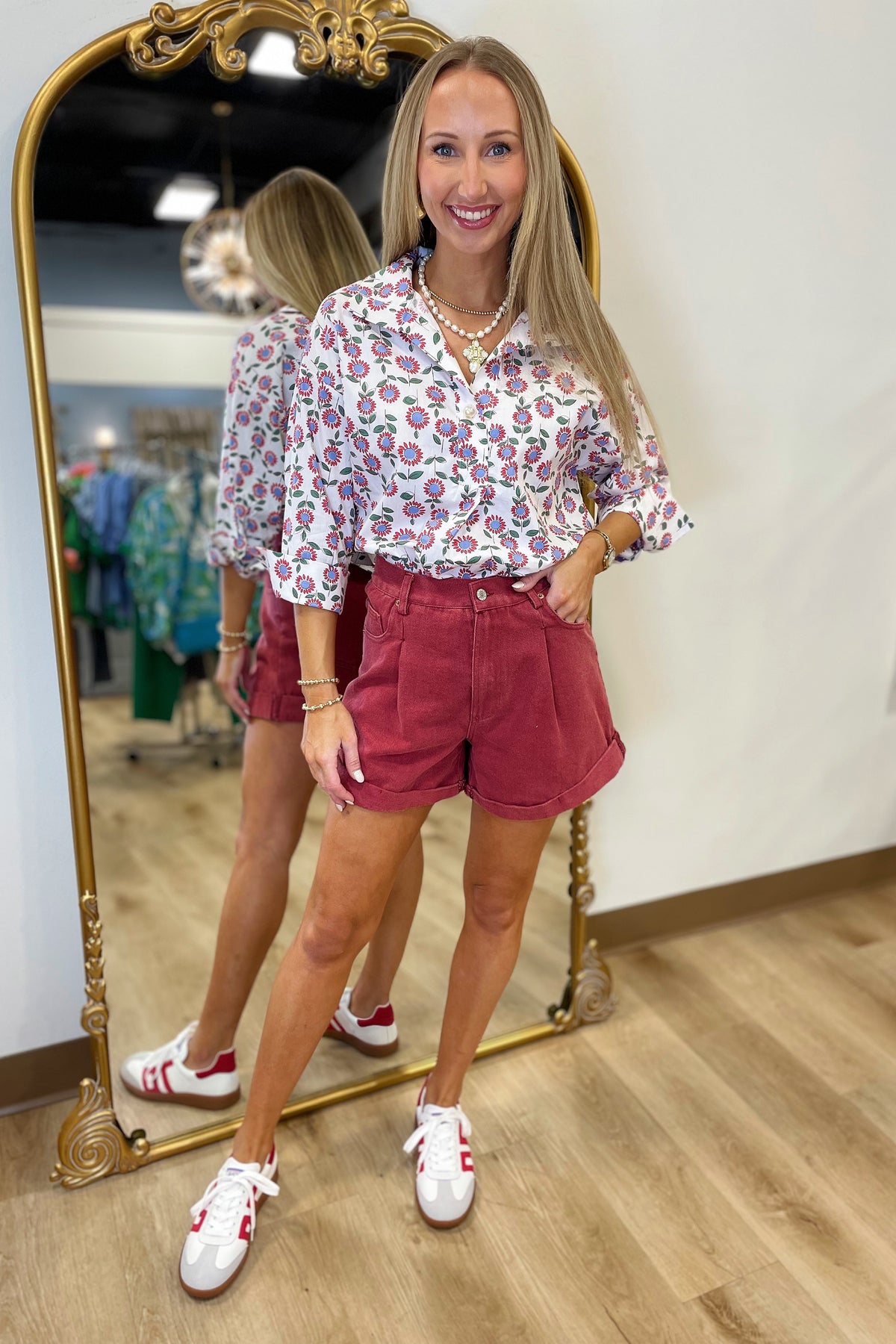 Daisy Days 3/4 Sleeve Top Red