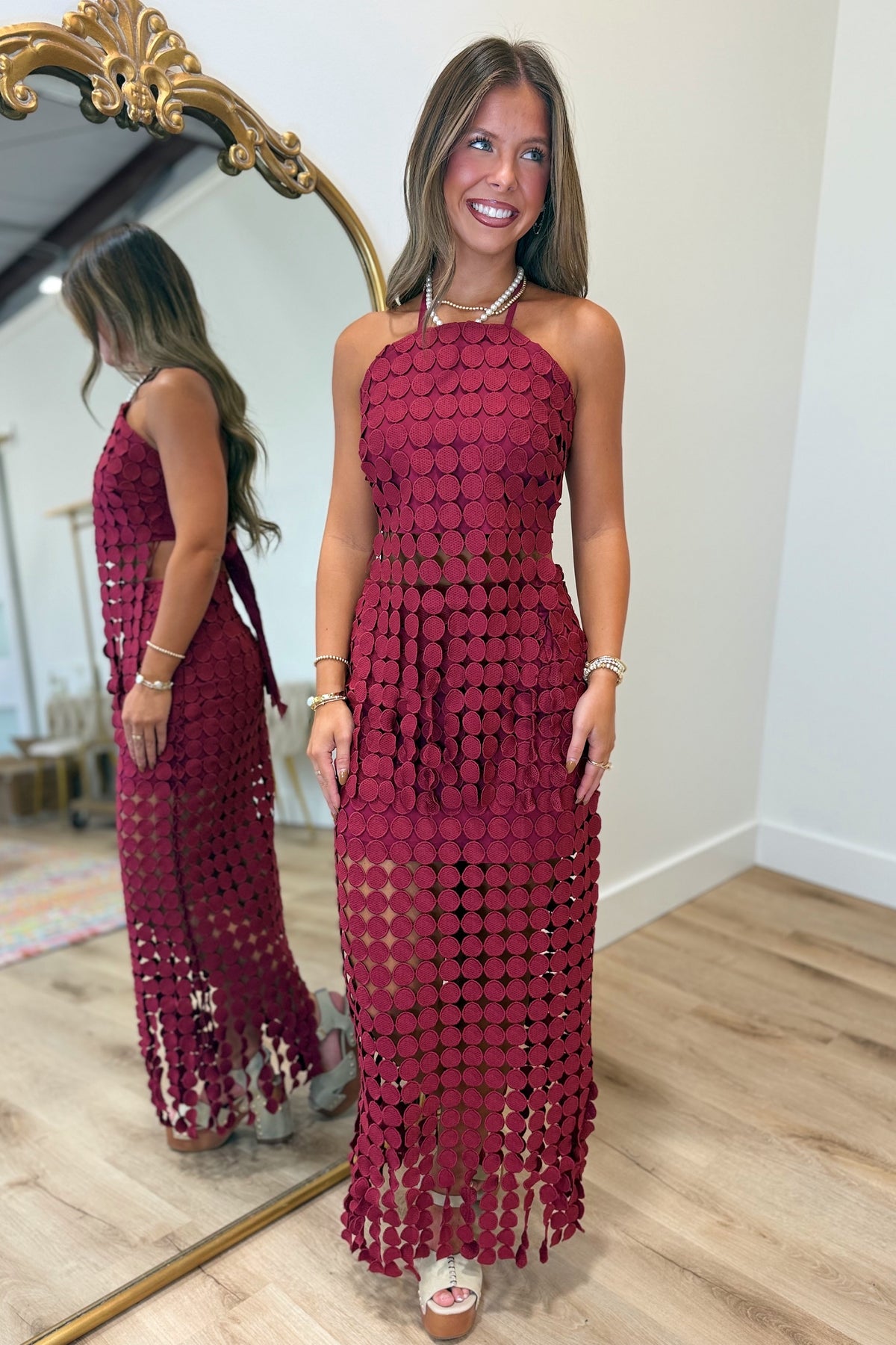 Football Fringe Skirt Set Maroon