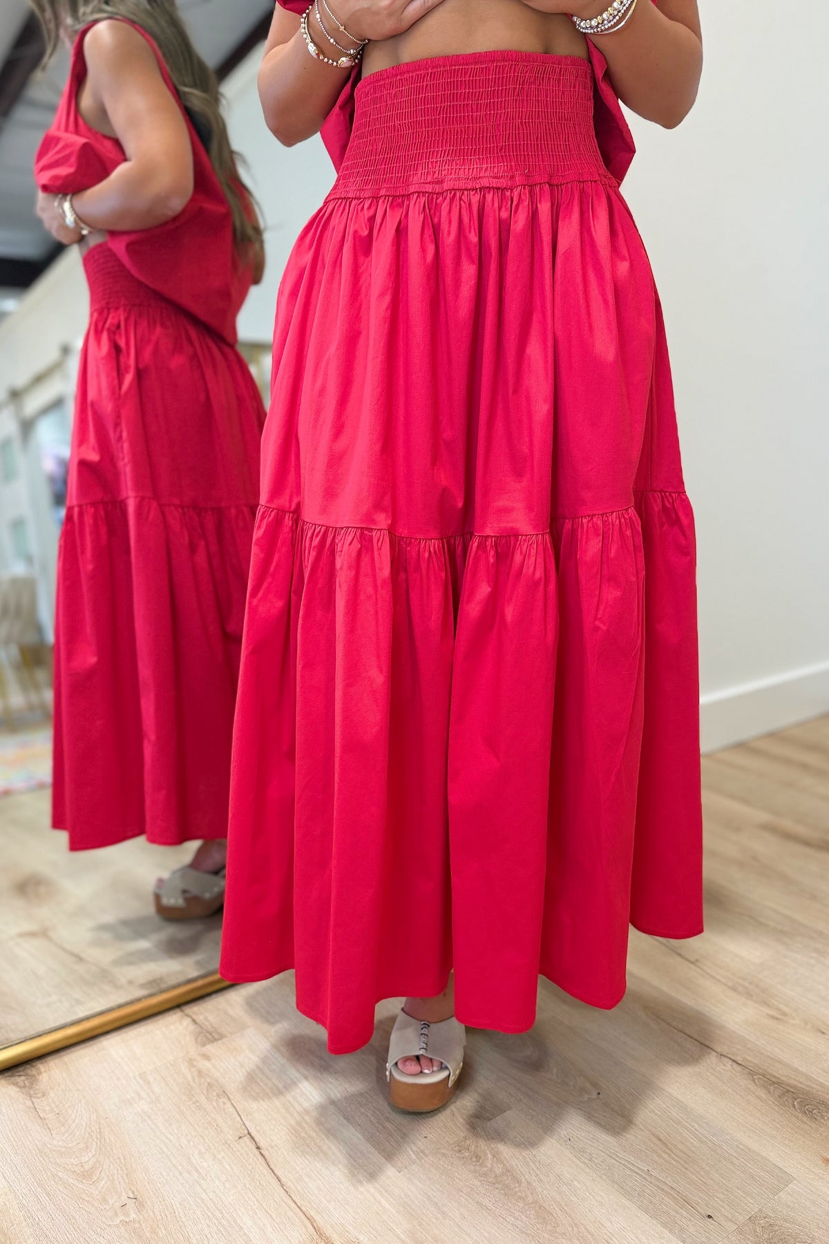 Aerin Smocked Skirt Red
