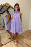 Gracie Gingham Seersucker Dress Purple
