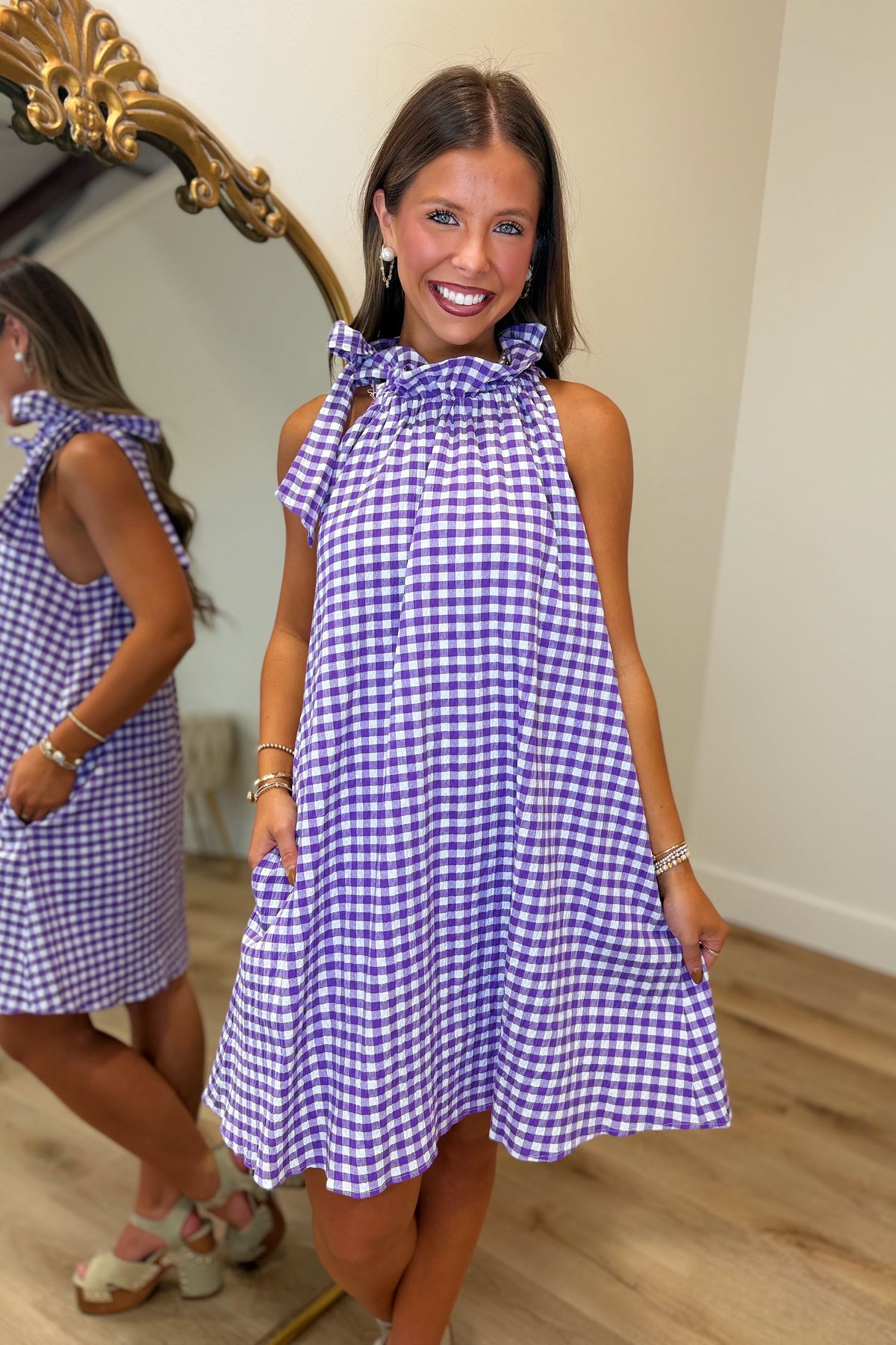 Gracie Gingham Seersucker Dress Purple