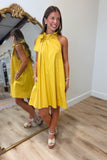 Gracie Ruffle Neck Dress Gold
