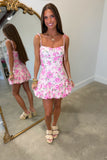 Rosy Daydream Shoulder Tie Mini Dress
