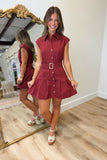 Nights in Burgundy Belted Dress