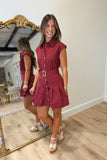 Nights in Burgundy Belted Dress