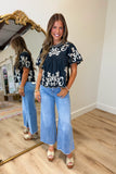 THML Flutter Sleeve Embroidery Top Black