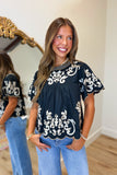 THML Flutter Sleeve Embroidery Top Black