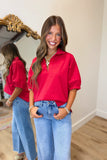 Sloan Stand Up Collar Top Red