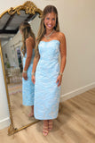Ethereal Bloom Strapless Midi Dress Blue