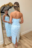 Ethereal Bloom Strapless Midi Dress Blue