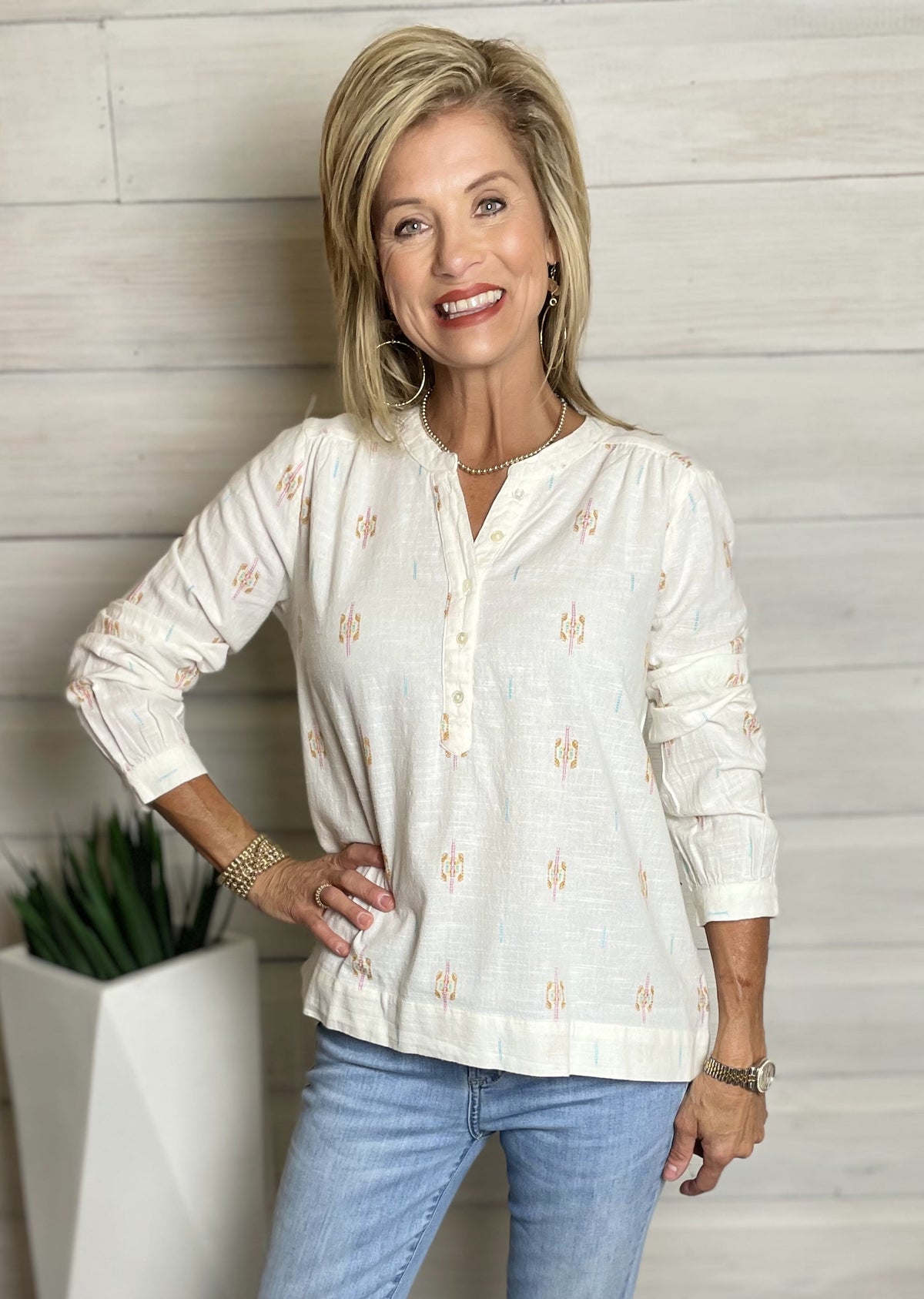 Dylan Mishka Ikat Blouse White