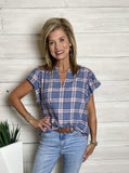 Dylan Boho Plaid Blouse Denim