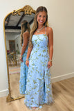Garden Wedding Long Slit Dress Blue