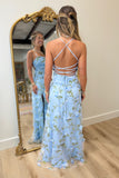 Garden Wedding Long Slit Dress Blue