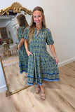 Mary Square Lainey Midi Dress Orchid Damask Olive