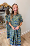 Mary Square Lainey Midi Dress Orchid Damask Olive