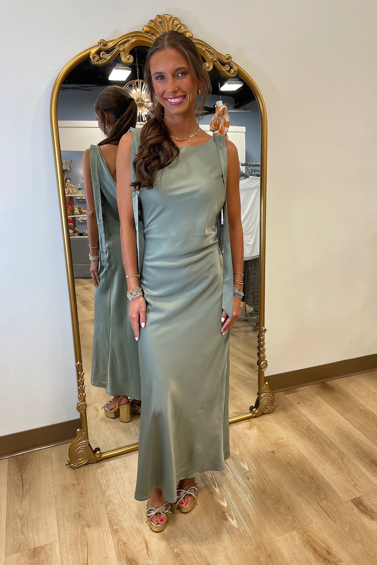 Never Ending Satin Cowl Neck Maxi Dress Sage