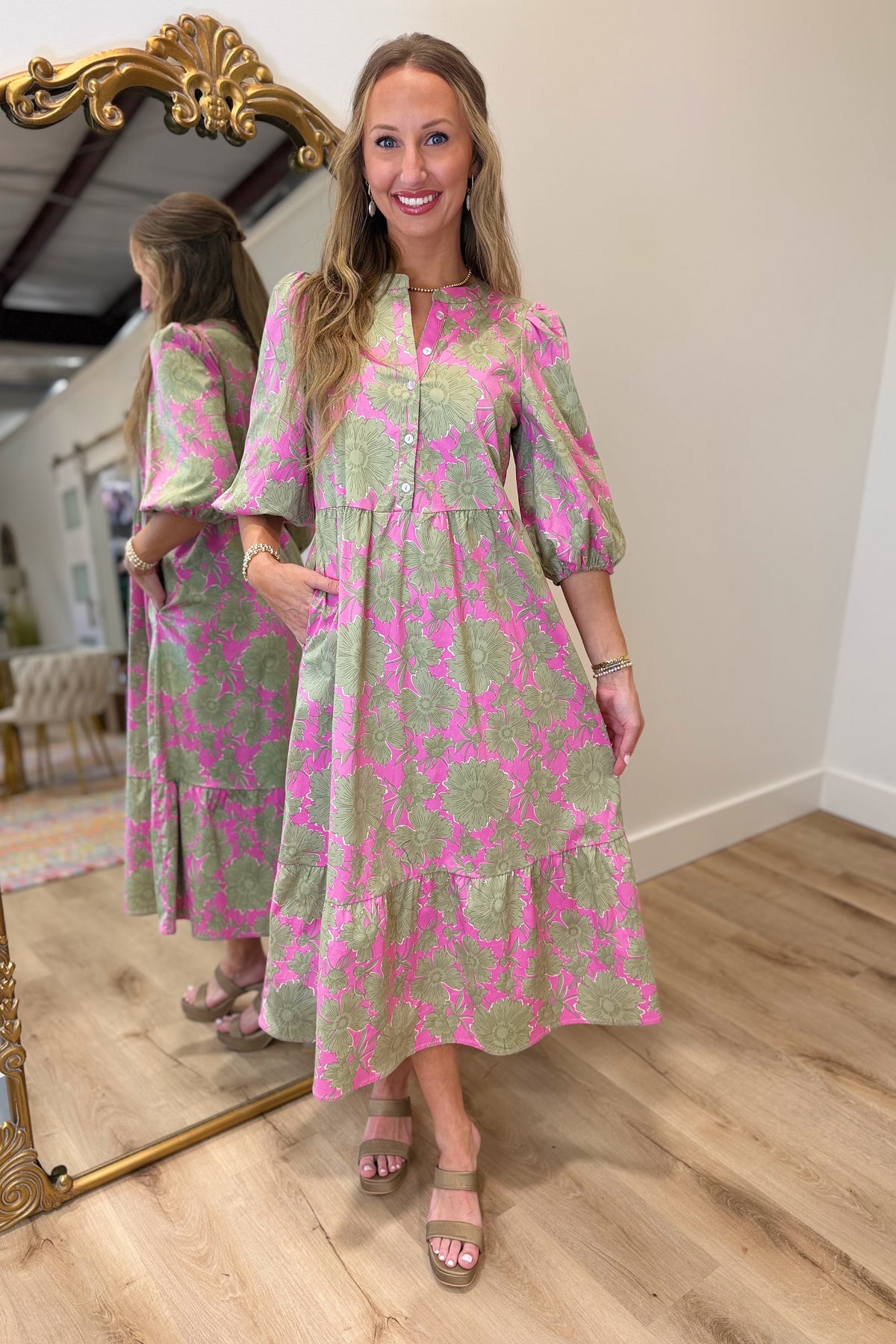 Mary Square Riley Garden District Dress Green
