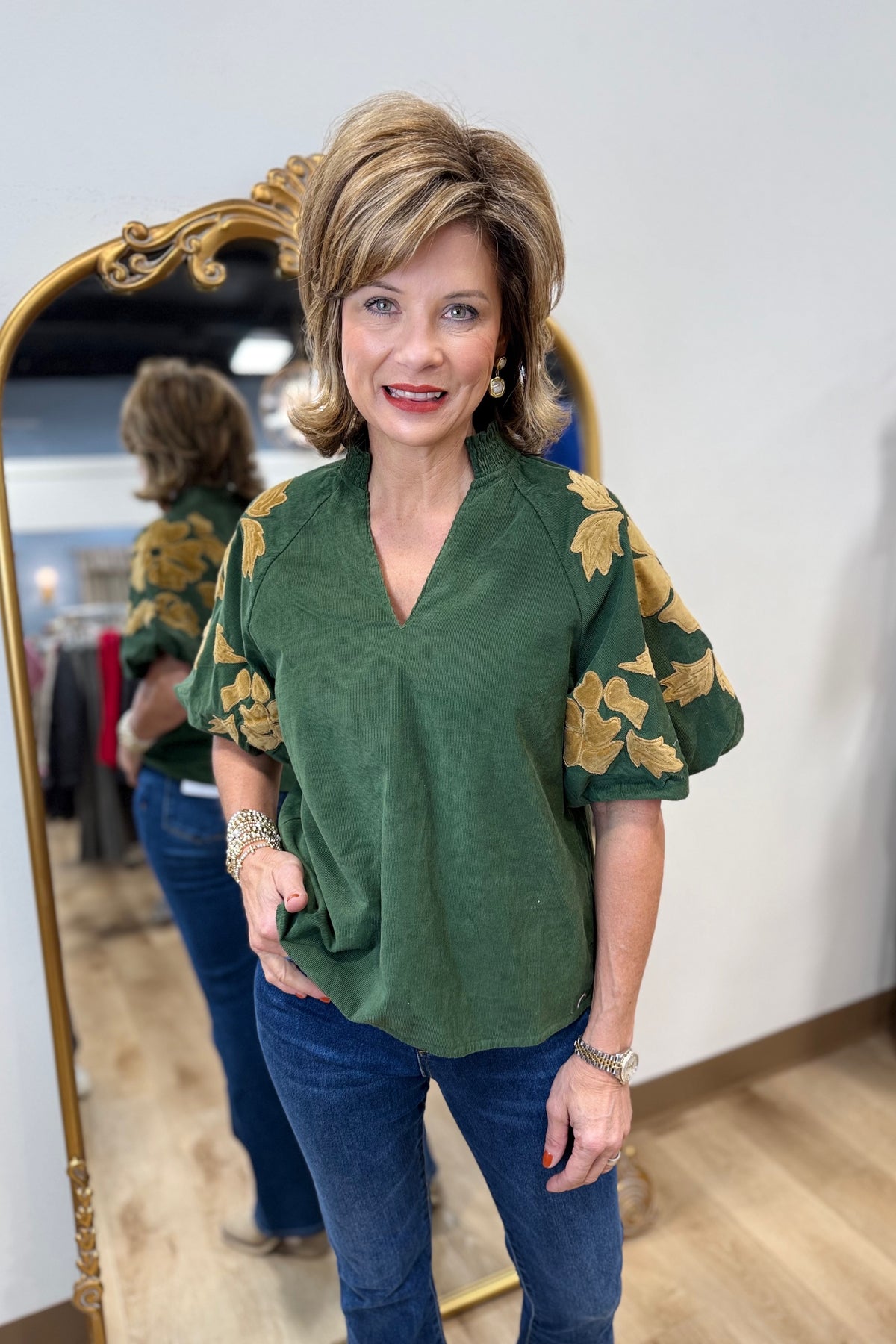 THML  Embossed Corduroy Blouse Green