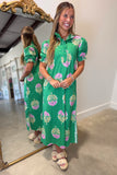Green Gardens Puff Sleeve Midi Dress