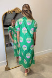 Green Gardens Puff Sleeve Midi Dress