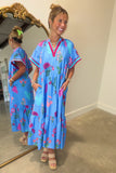 Umgee Pink Petals Midi Dress Blue