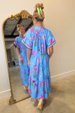 Umgee Pink Petals Midi Dress Blue