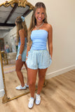 Boho Stripe Ruffle Lounge Shorts Blue