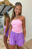 Boho Stripe Ruffle Lounge Shorts Purple