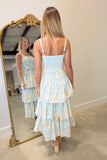 Blossom Tiered Midi Dress Blue