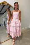 Blossom Tiered Midi Dress Pink