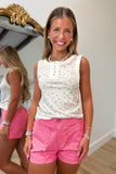 POL Ribbed Floral Tank Oat