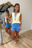 Washed Thermal Henley Tank Yellow