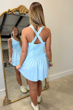 Courtside Cross Back Flare Athletic Dress Blue