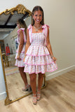 Pink Floral Smocked Tiered Dress Pink