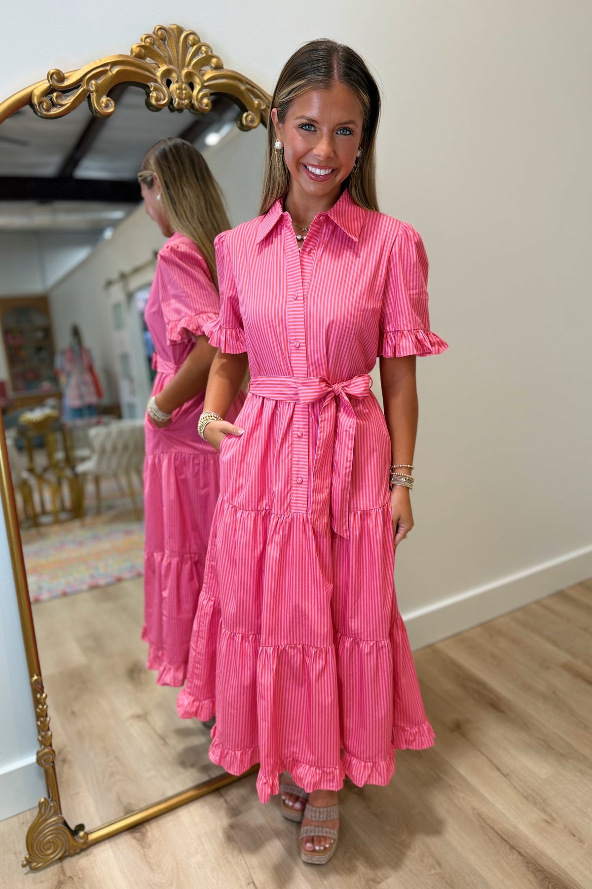 Steal The Show in Stripes Dress Pink
