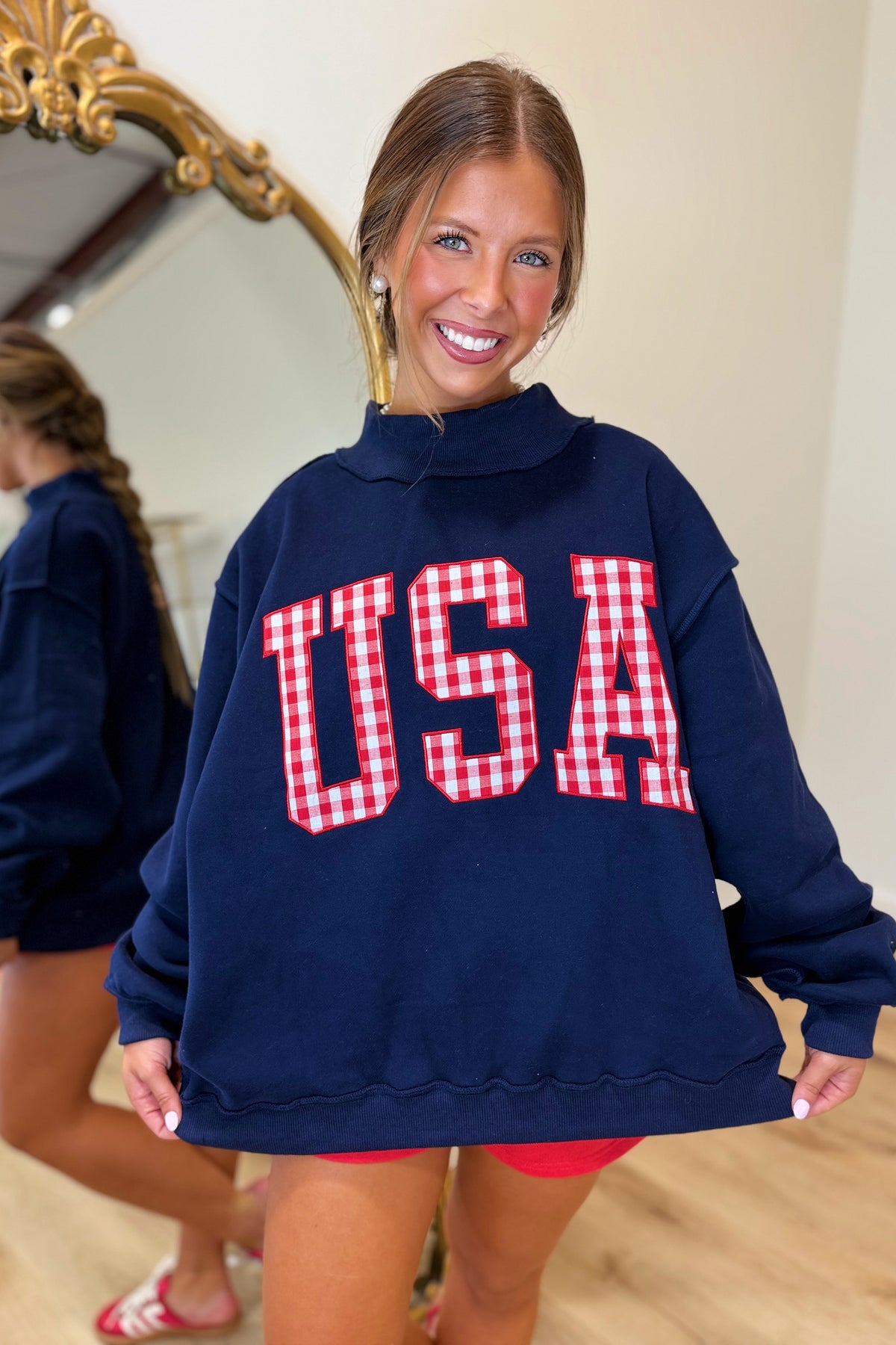 USA Mock Neck Sweatshirt Navy