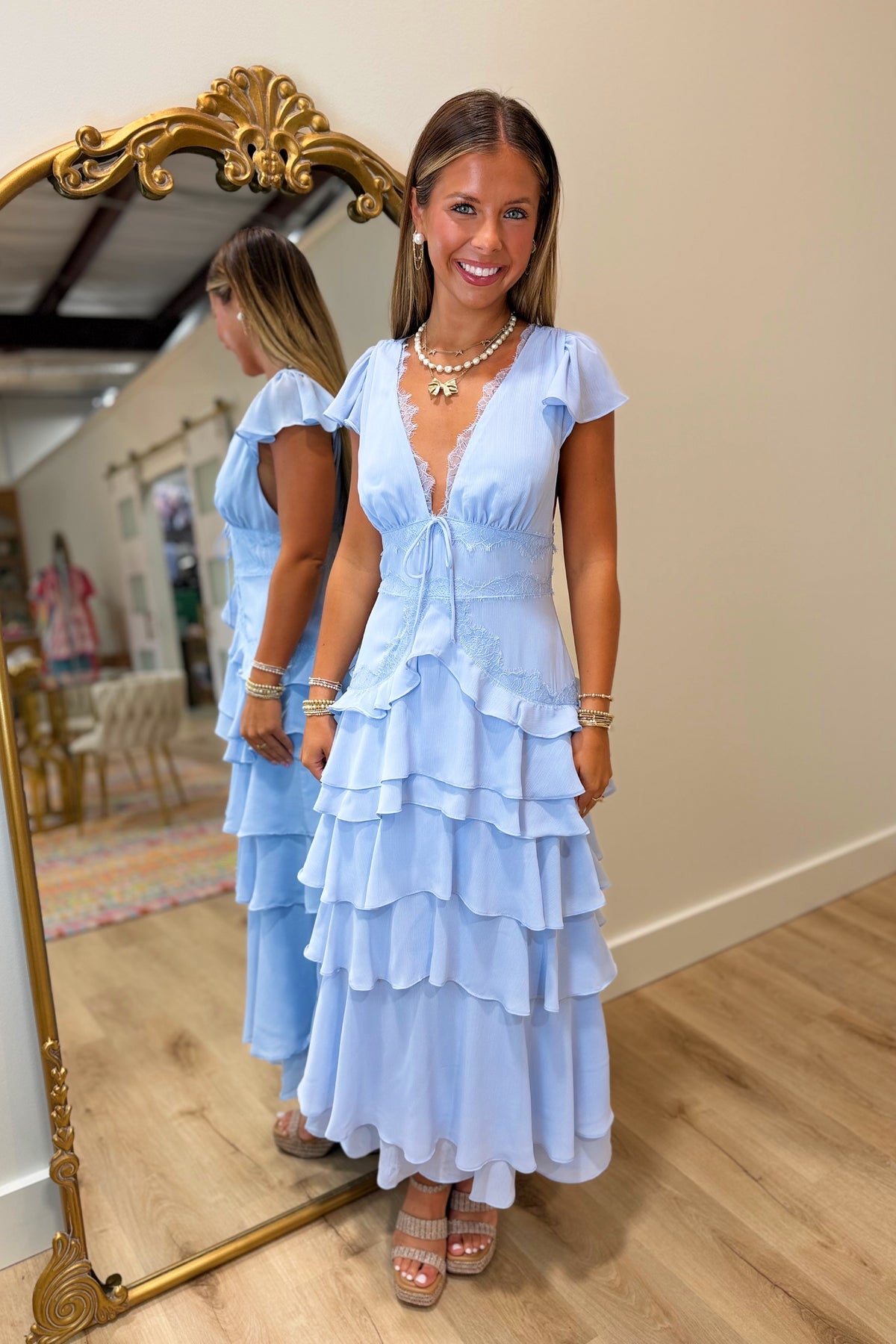 Whimsy Lace Maxi Dress Blue