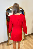 Noel Elegant Ruched Shoulder Pad Dress Red