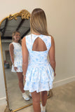 Petal Point Open Back Athletic Dress Blue