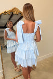 Everlasting Embroidery Tiered Dress Blue