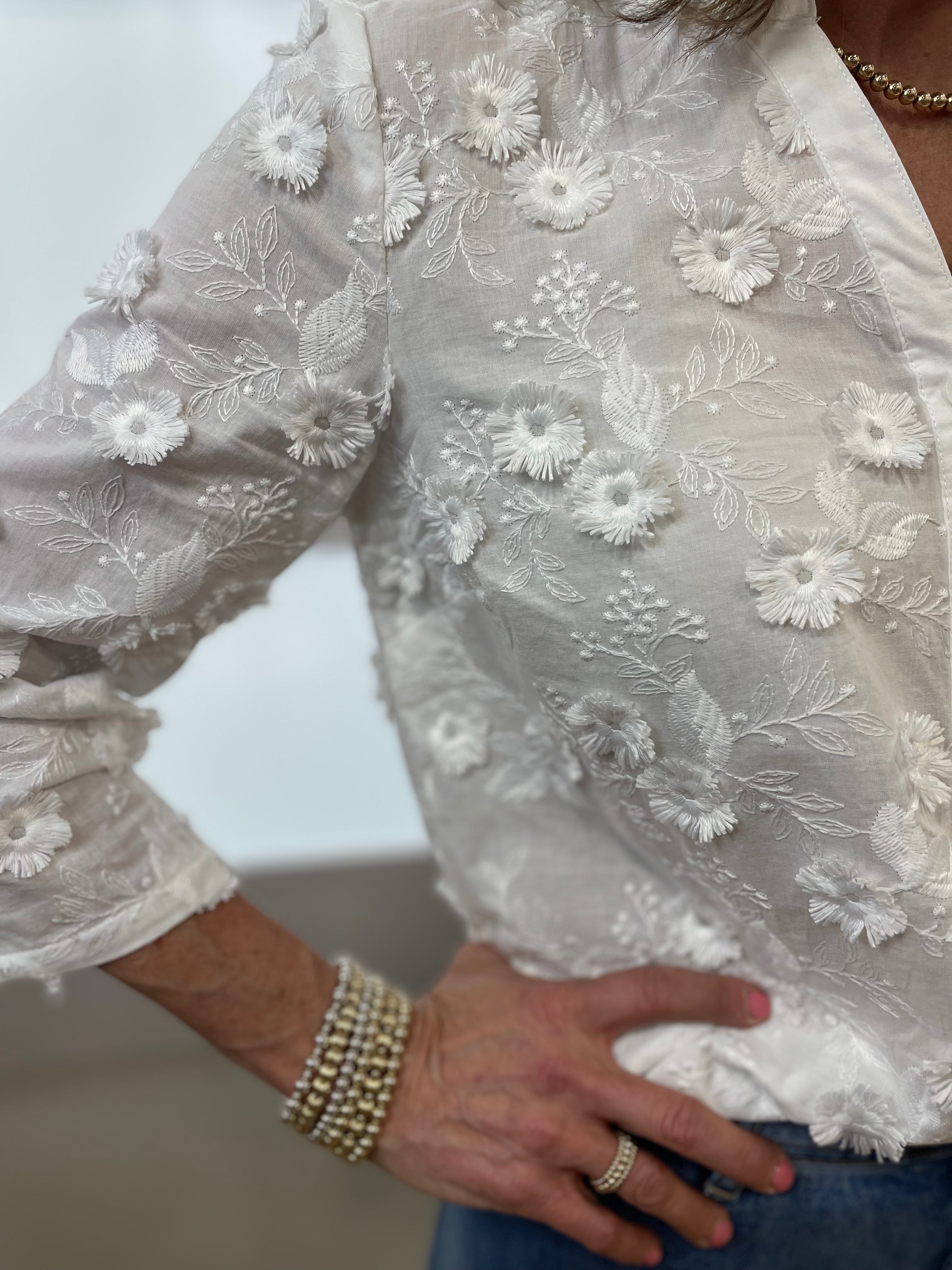 Charlie B Blouse w Embroidery Fabric White