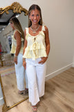 Ceci Tie Front Ruffle Trim Top Yellow