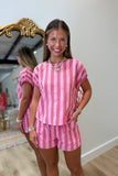Beverly Hills Striped Short Set Pink
