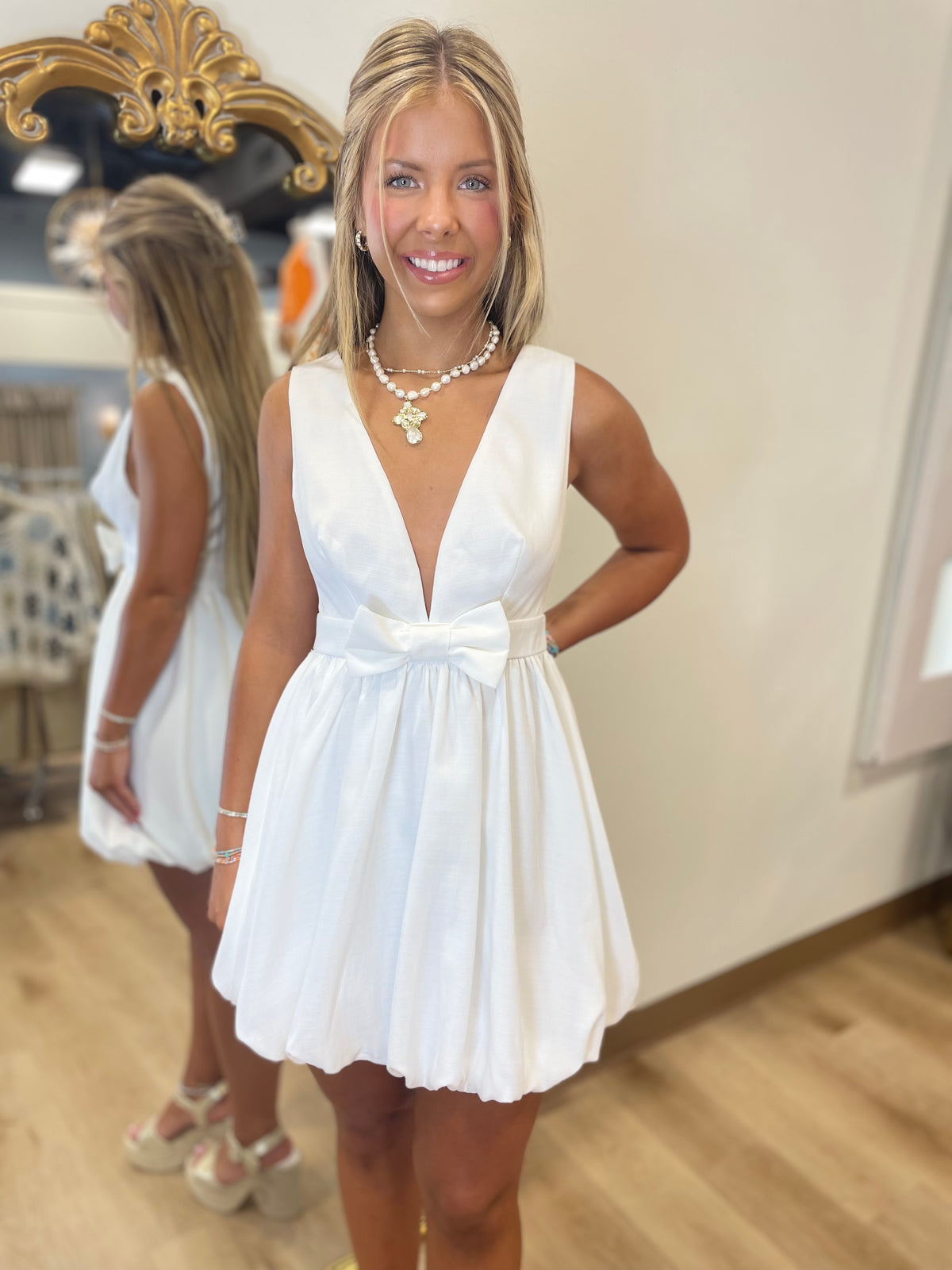 Dressed Up Bow Dress White
