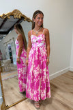 Blossom Pleat Maxi Dress Magenta