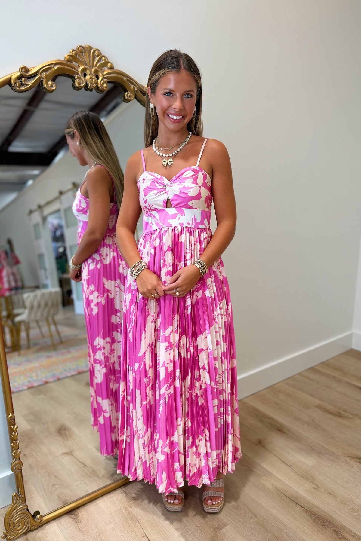 Blossom Pleat Maxi Dress Magenta